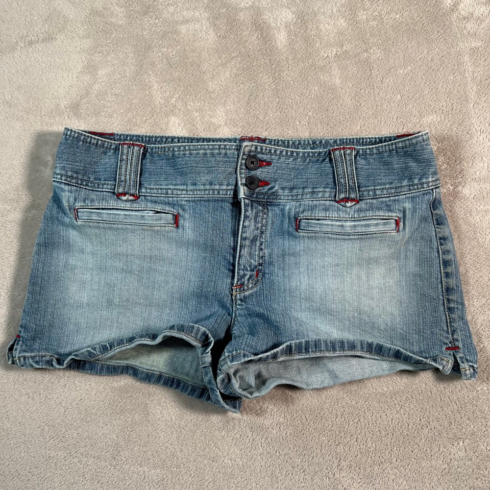London Jean Shorts Women's 8 Blue Denim Low Rise Red Stitching Premium Quality